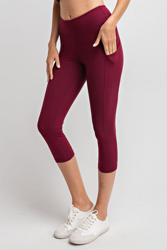 Soft As Butter Pocket Capri Leggings in Burgundy