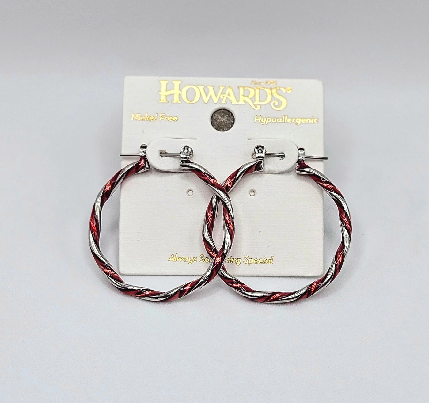 Holiday Jewelry Collection - Earrings / Red & Silver Twist Hoop