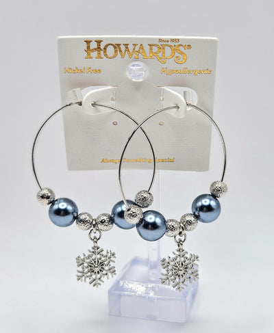 Holiday Jewelry Collection - Earrings / Silver Bead Snowflake Hoop