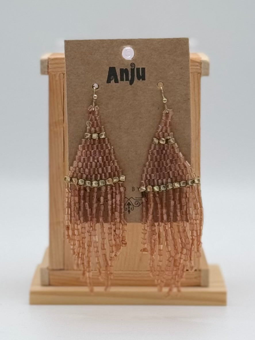 Seedbead Earrings by Anju - Seedbead Fringe - Lavish Blush