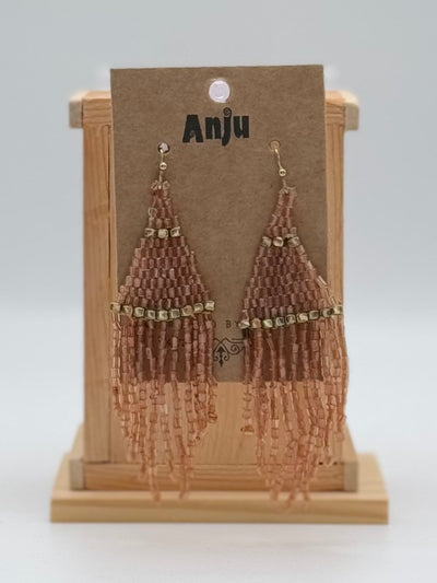 Seedbead Earrings by Anju - Seedbead Fringe - Lavish Blush