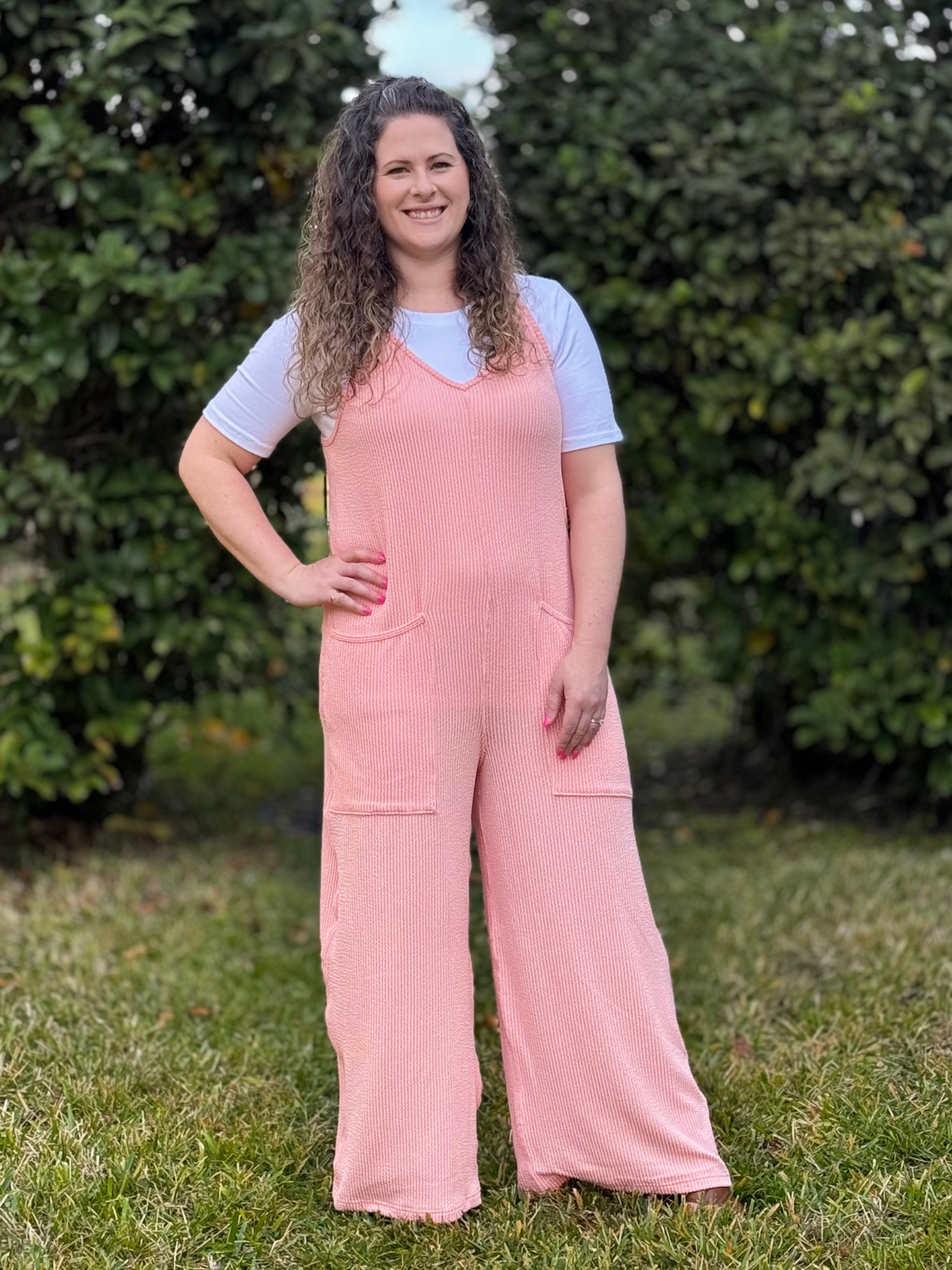 Jump Around Jumpsuit By Simply Southern - Coral