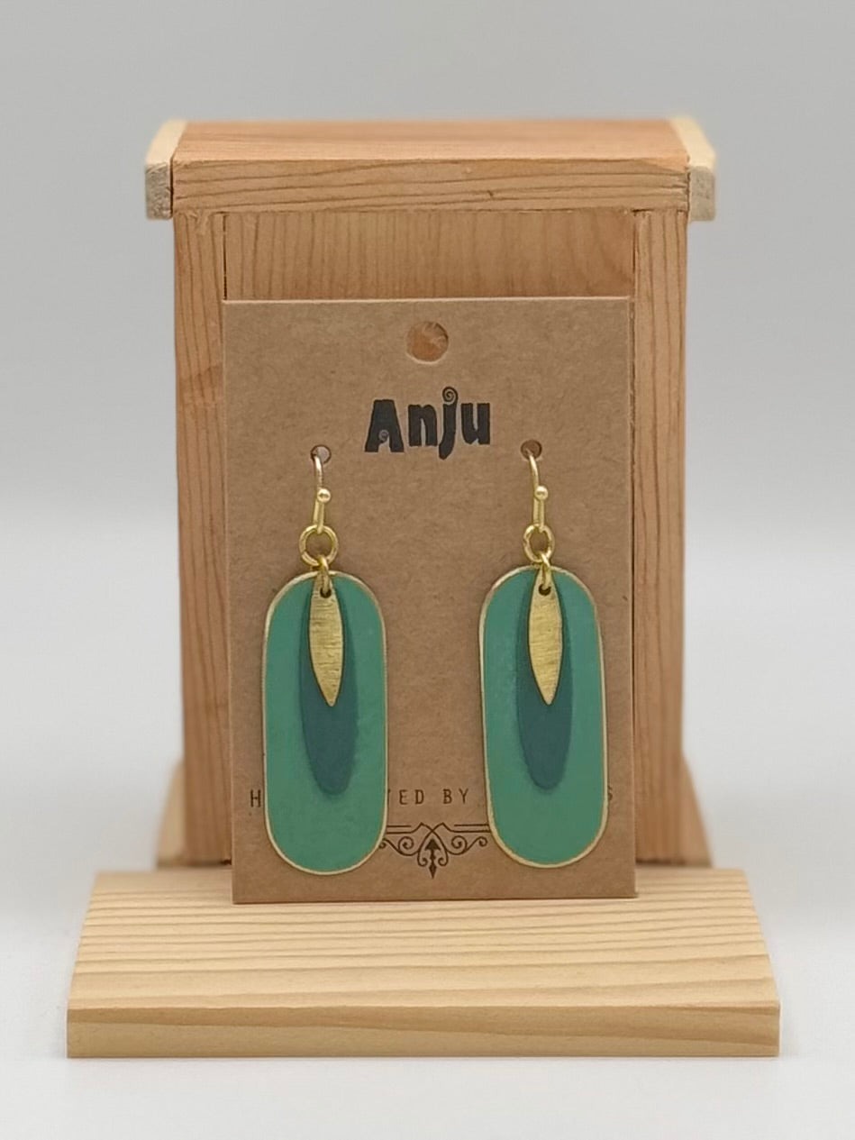 Brass Patina Collection by Anju - Earrings - Teal Abstract Layers