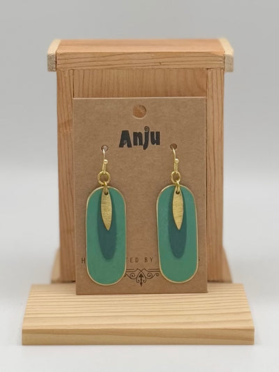 Brass Patina Collection by Anju - Earrings - Teal Abstract Layers