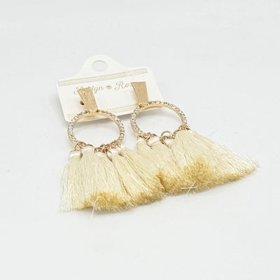 Jewelry By Southern Grace - Spring Blossom Beige Tassel Circlet Earrings