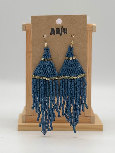 Seedbead Earrings by Anju - Seedbead Fringe - Striking Cerulean