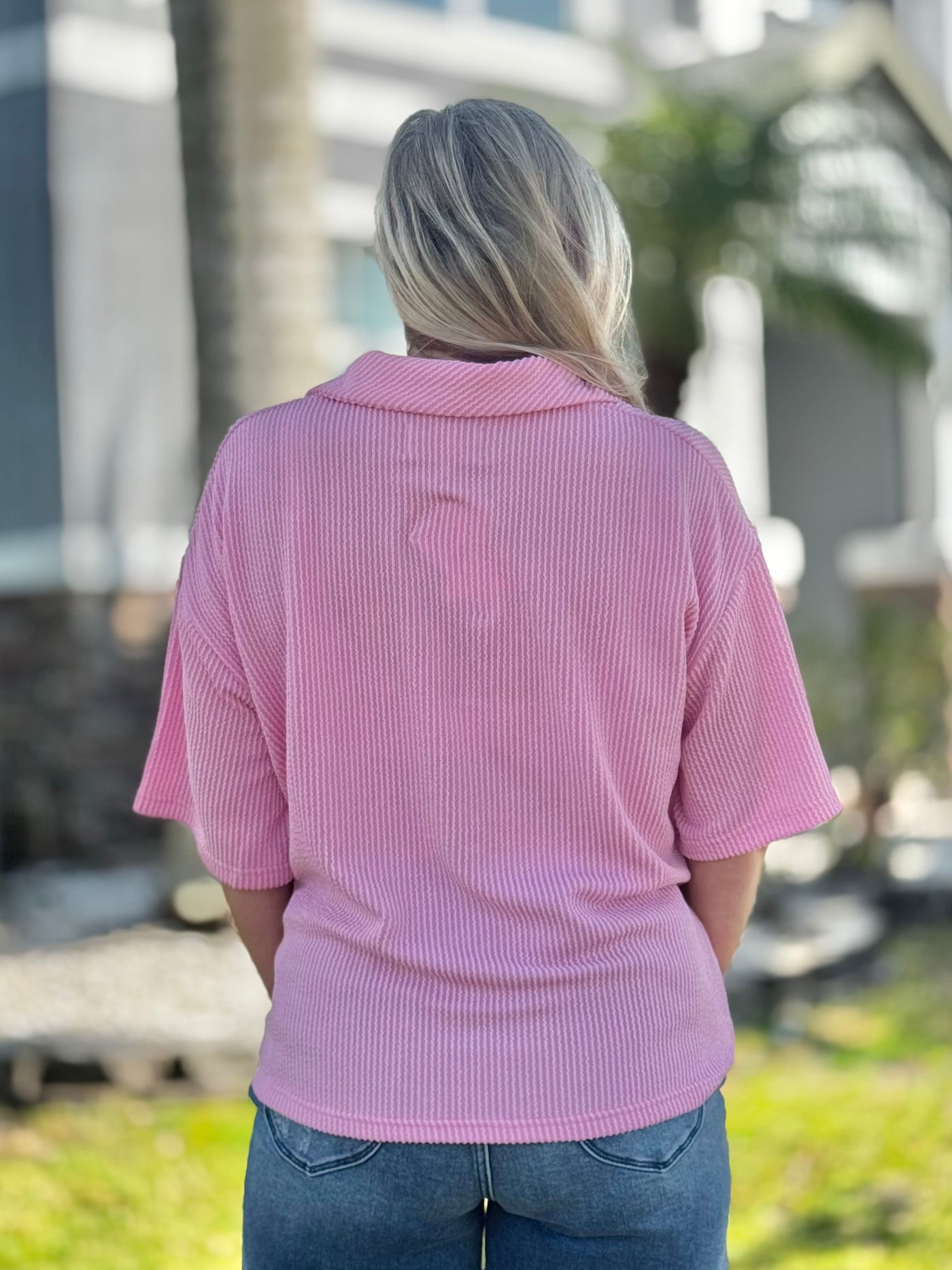 Radiantly Ribbed Collared Tee By Simply Southern