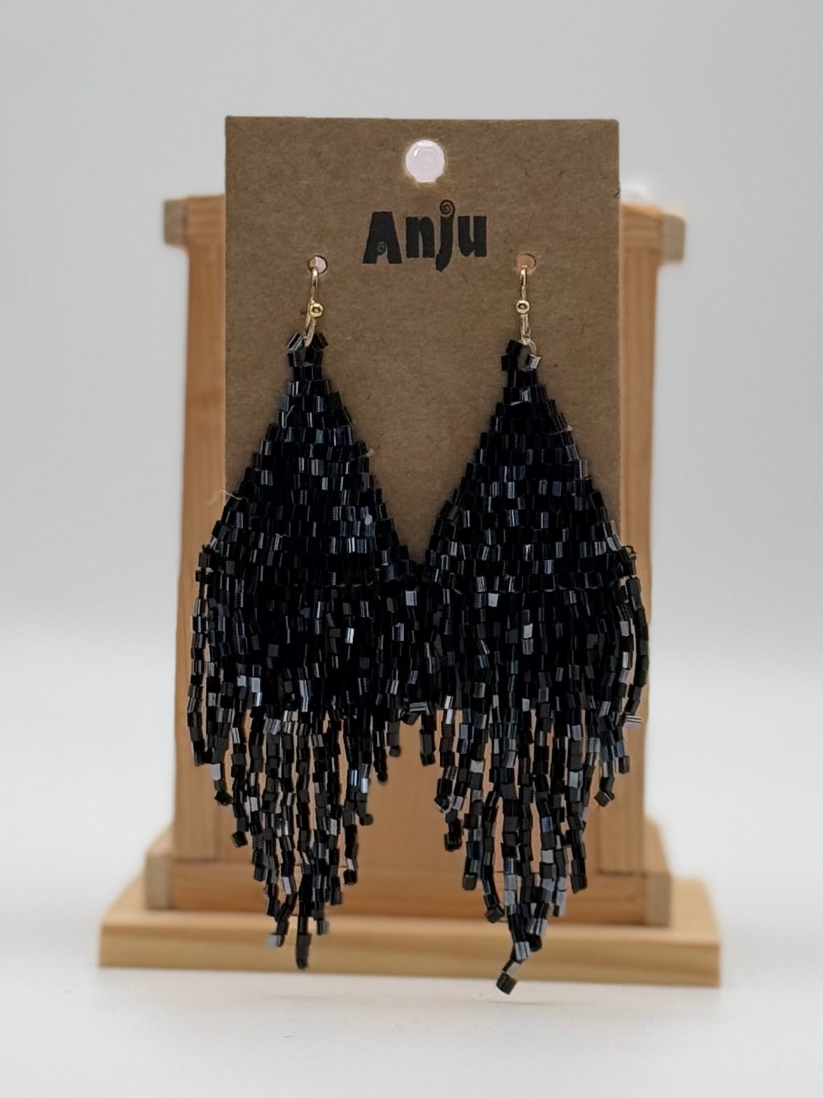 Seedbead Earrings by Anju - Seedbead Fringe - Black