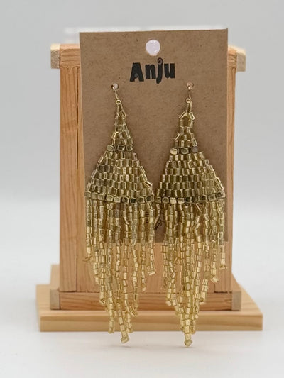 Seedbead Earrings by Anju - Seedbead Fringe - Shimmering Gold