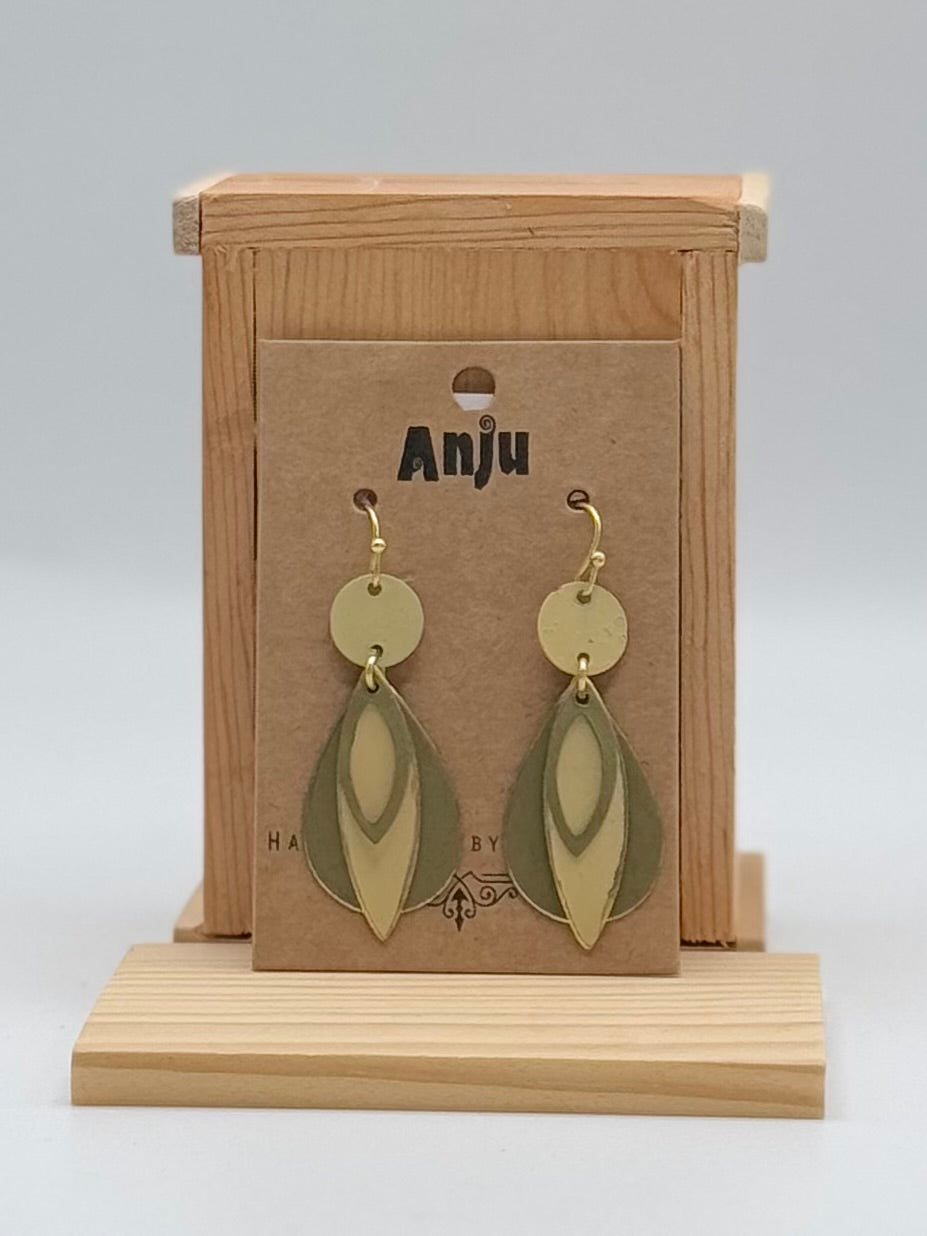 Brass Patina Collection by Anju - Earrings - Green + Brass Cutout Layers