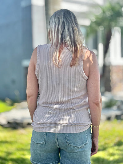 Radiantly Ribbed V-Neck Tank - Dusty Pink