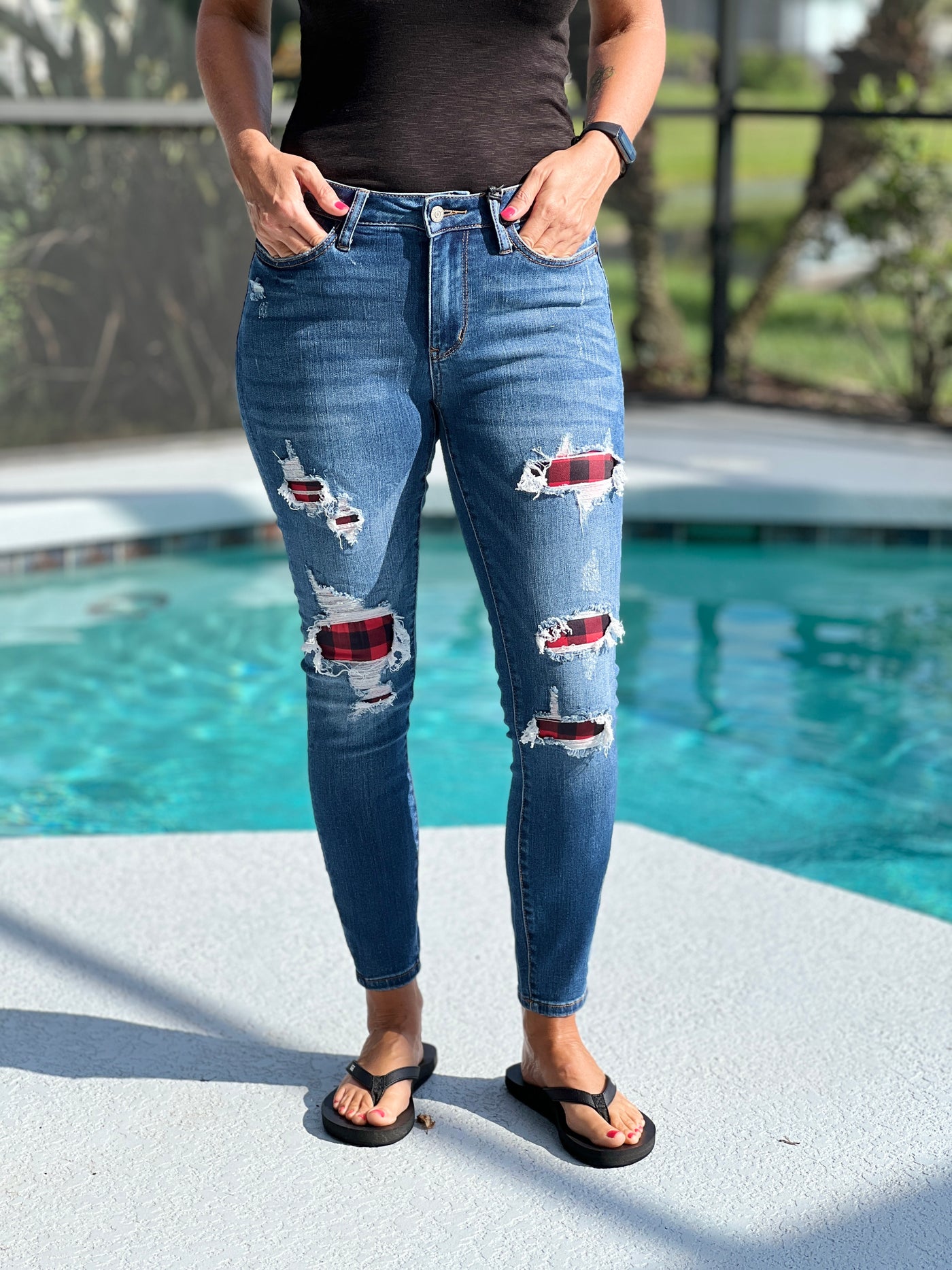 Take Me To Buffalo Patch Jeans by Judy Blue