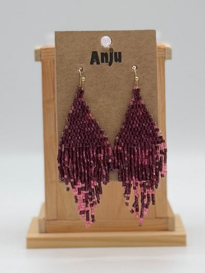 Seedbead Earrings by Anju - Seedbead Fringe - Wine