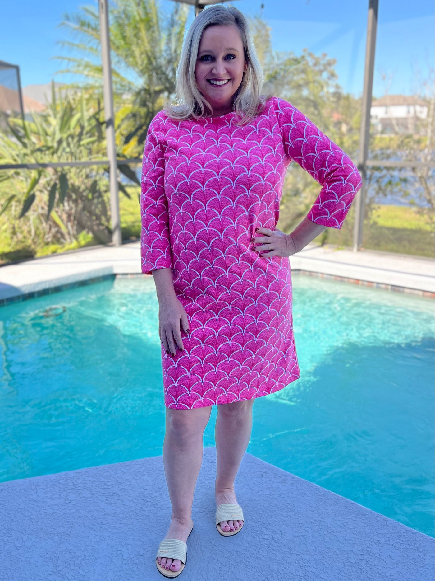 Bateau Dress In Coral Fans By Capelton Road