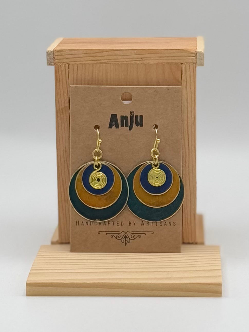 Brass Patina Collection by Anju - Earrings - Blue Hues and Orange With Swivels