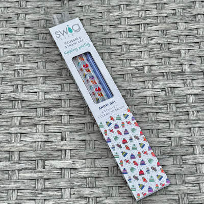 Swig Life Holiday Collection - Snow Day + Blue Glitter Reusable Straw Set