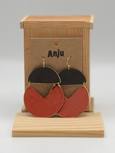 Brass Patina Collection by Anju - Earrings - Black + Red Abstract Shapes