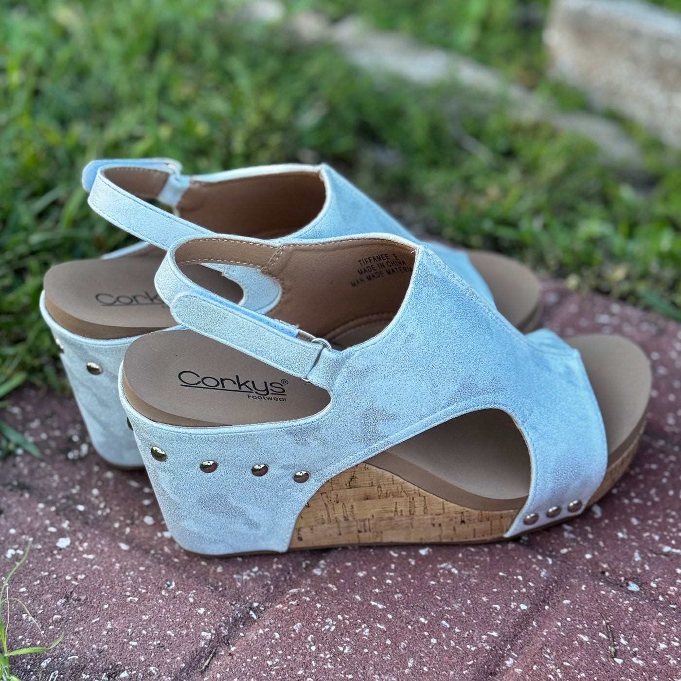 Tiffanee Wedge By Corkys In White Metallic