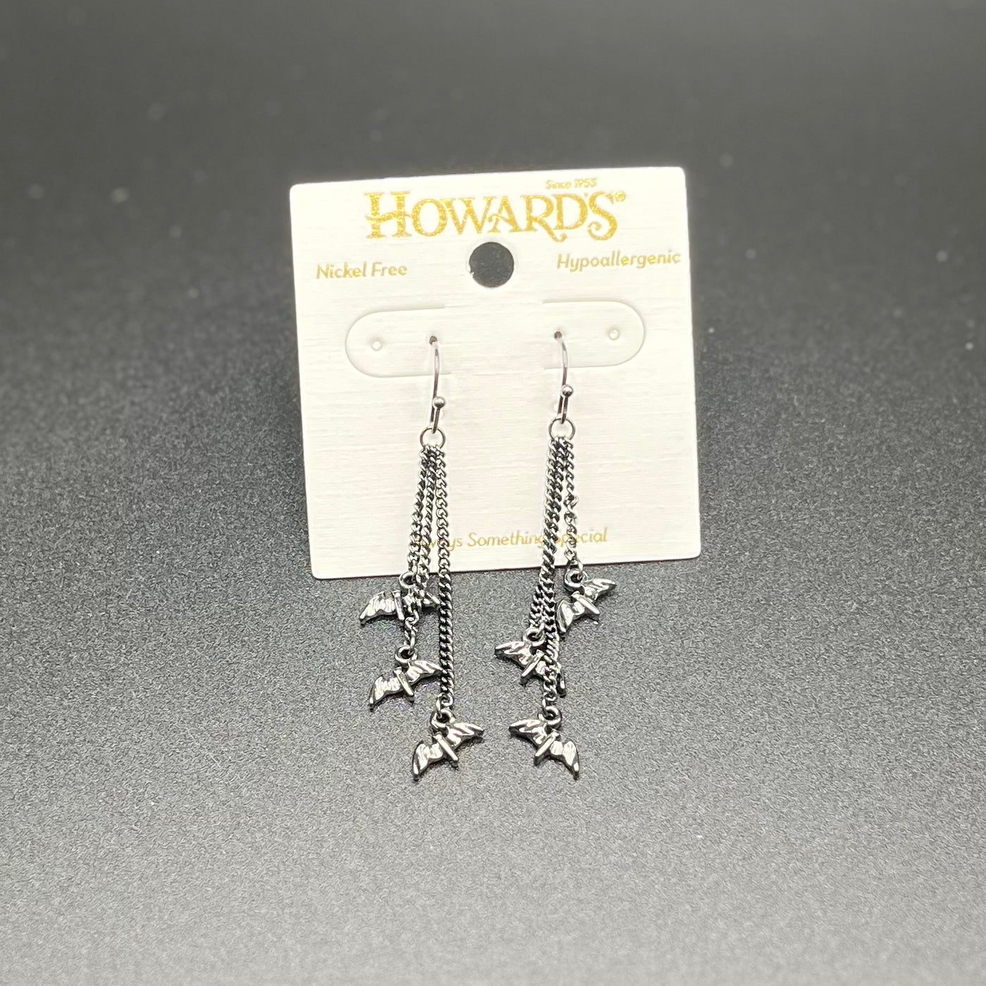 Spooktacular Earrings - Hematite Chandelier Bat Earring