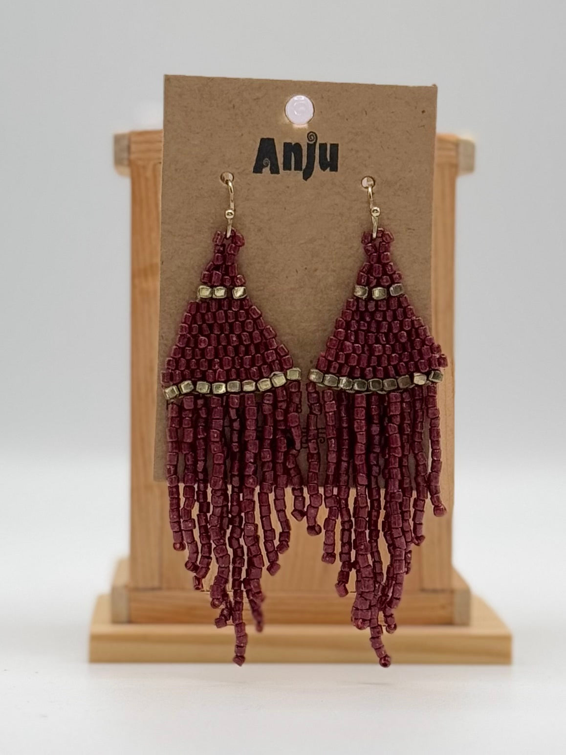 Seedbead Earrings by Anju - Seedbead Fringe - Classy Crimson