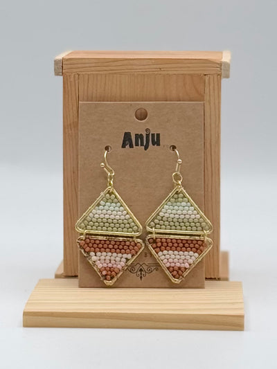 Seedbead Earrings by Anju - Seedbead - Sage + Brown Layered Triangles