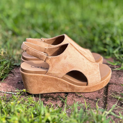 Carley Wedges By Corky's In Camel Suede