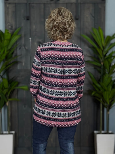 The Lizzy Top In Navy Mauve Fair Isle By Dear Scarlett