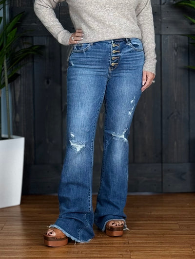 Don't Be So Buttoned Up Flare Jeans By Judy Blue