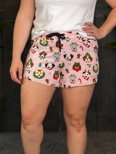 Holiday Lounge Wear By Amanda Blu - Santa Pups Shorts