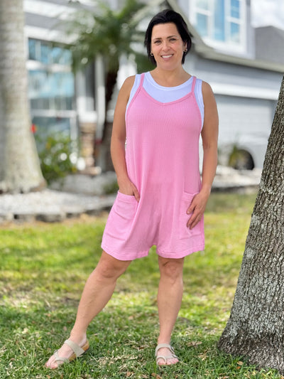 Radiantly Ribbed Romper By Simply Southern - Blush