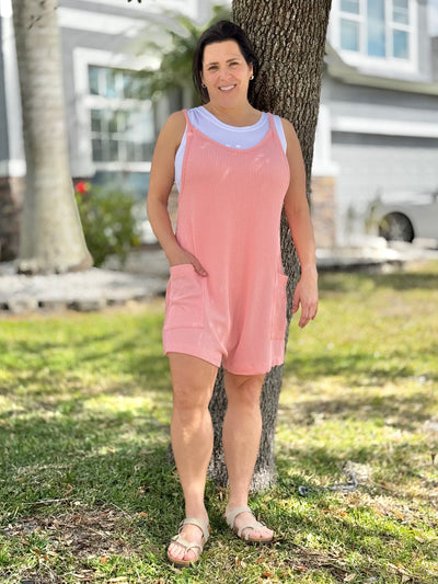 Radiantly Ribbed Romper By Simply Southern - Coral