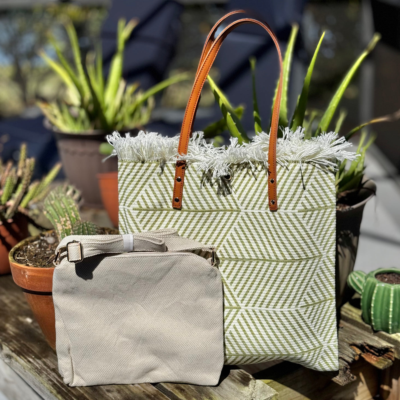 The Madison Woven Tote - Boho Green