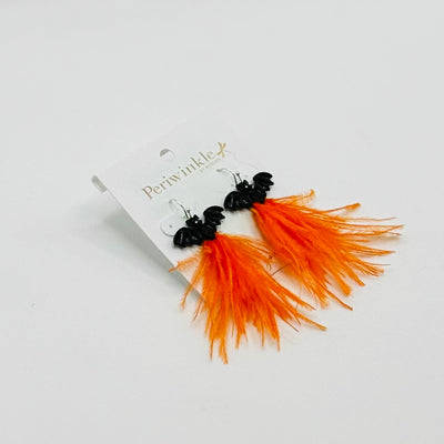 Spooktacular Jewelry Collection - Black Bat + Orange Feathers