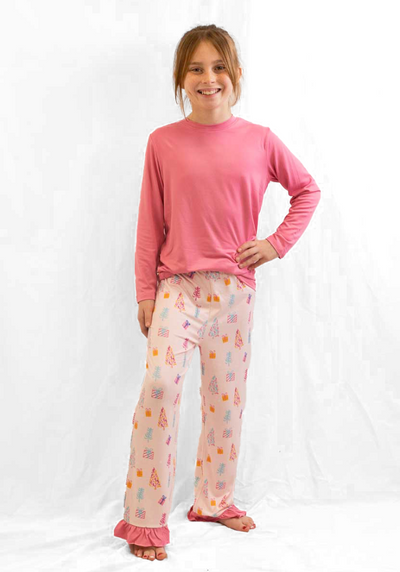 Holiday Family Loungewear By The Royal Standard - Twinkle Trees - Girl's Ruffle Sleep Pants