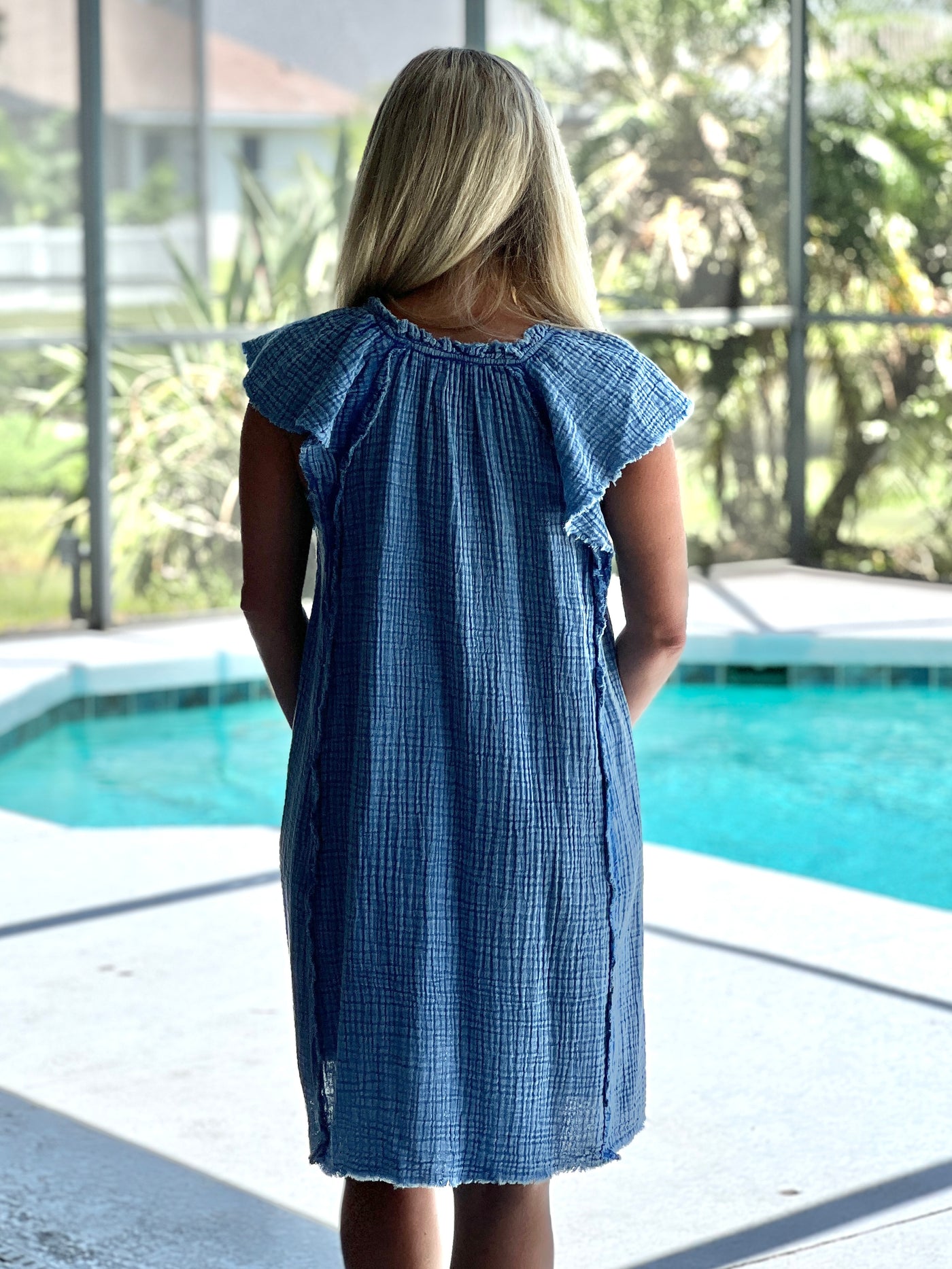 Serena Bonded Gauze Dress In Vintage Blue By Hatley