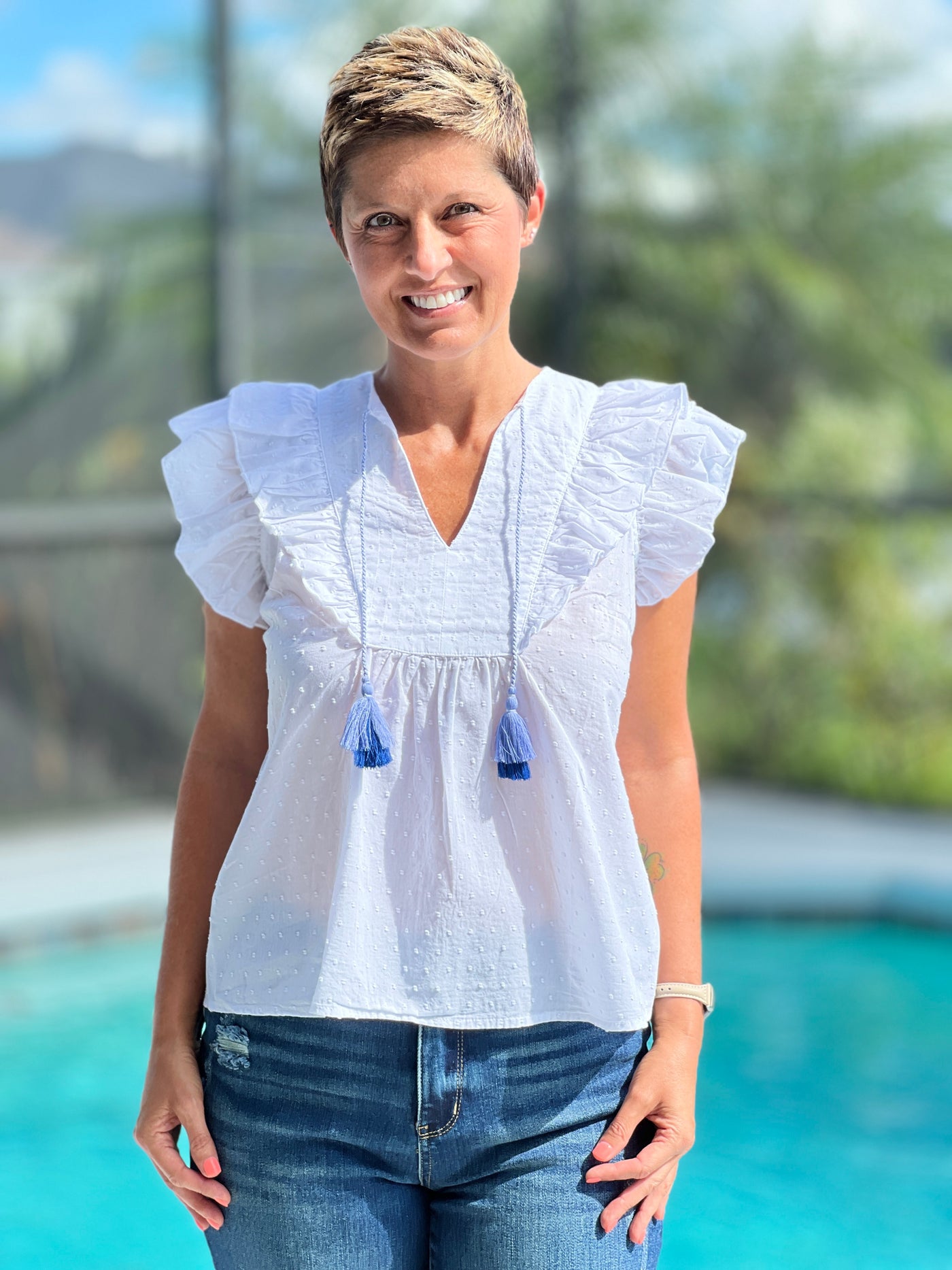 The Alexa Popover Top In White Voile By Hatley