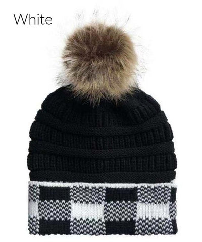 Baby It's Cold Outside Beanies - Black With White Buffalo Plaid