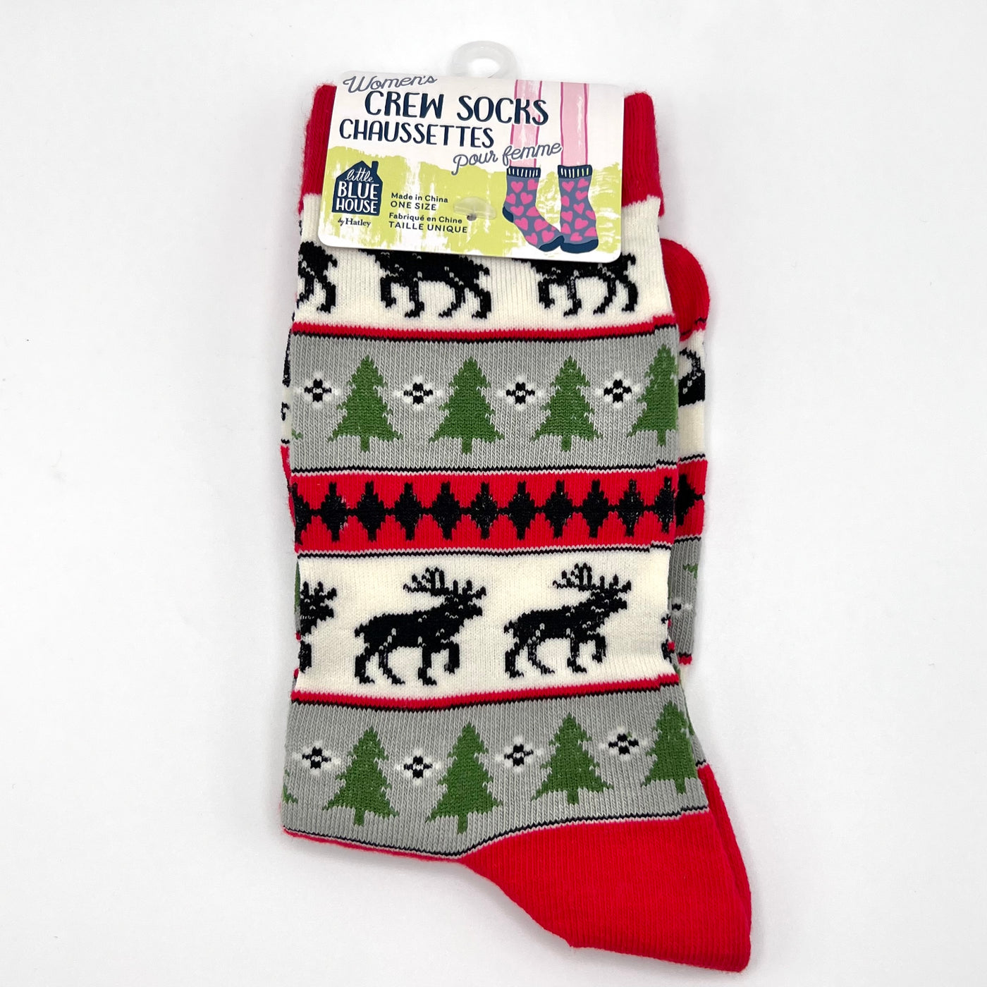 Holiday Crew Socks - Women's - Elk Fair Isle