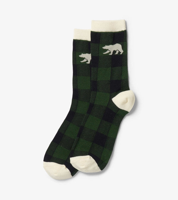 Holiday Crew Socks - Women's - Forest Green Plaid