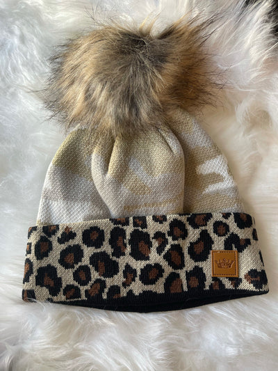 Baby It's Cold Outside Beanies - Desert Camo With Leopard Border