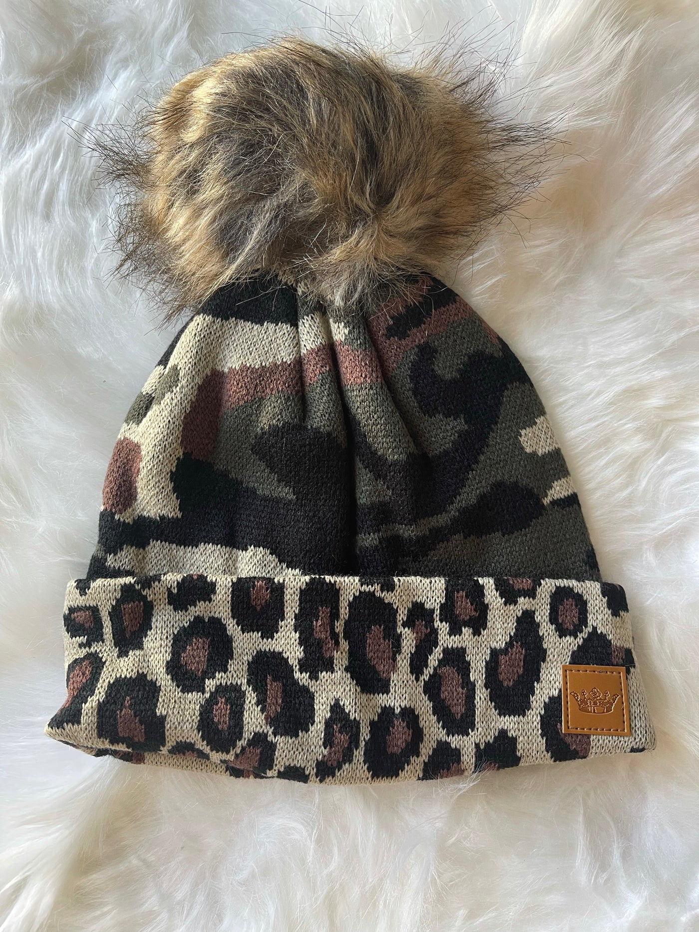 Baby It's Cold Outside Beanies - Camo With Leopard Border