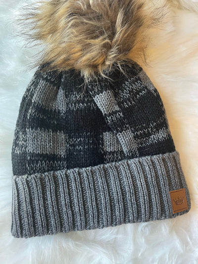 Baby It's Cold Outside Beanies - Black & Grey Plaid