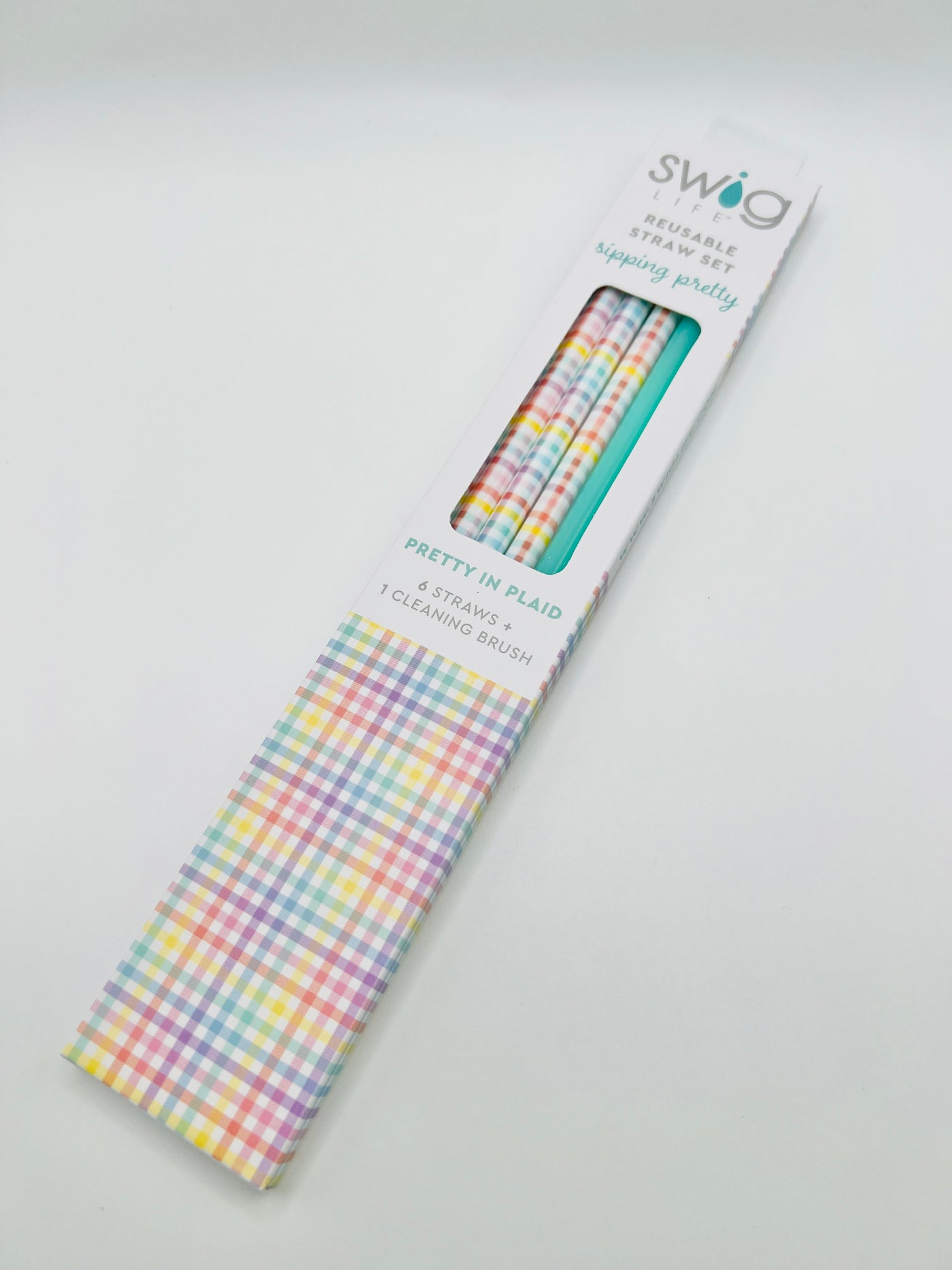 Swig Life Rainbow Stripe & Aqua Reusable Straw Set (Tall)