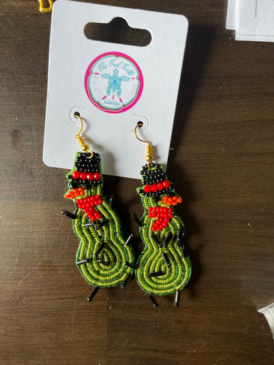 Holiday Jewelry Collection - Earrings / Cactus Snowman